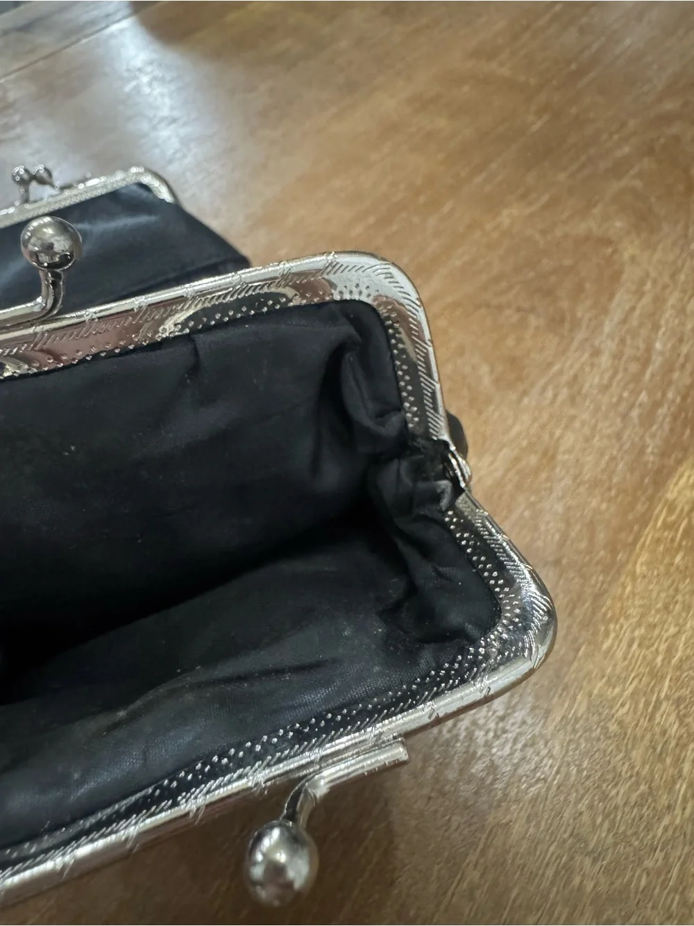 Black Leather Double-Kisslock Coin Purse